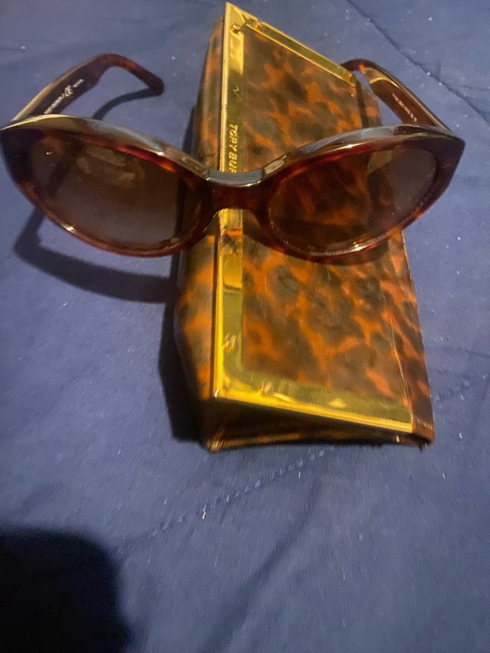 Tory Burch Tortoiseshell Oval Sunglasses with Matching Case - Brown